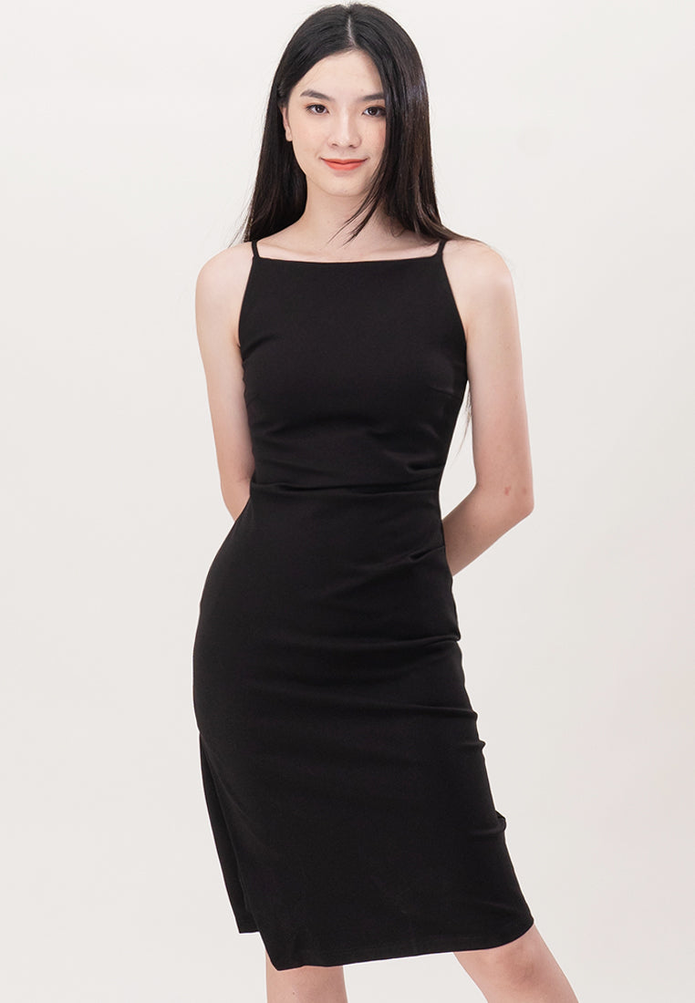 BebeBeige Cut Off Cotton Slim Fit Midi Dress