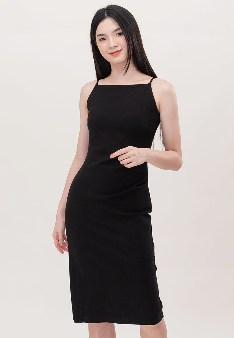 BebeBeige Cut Off Cotton Slim Fit Midi Dress