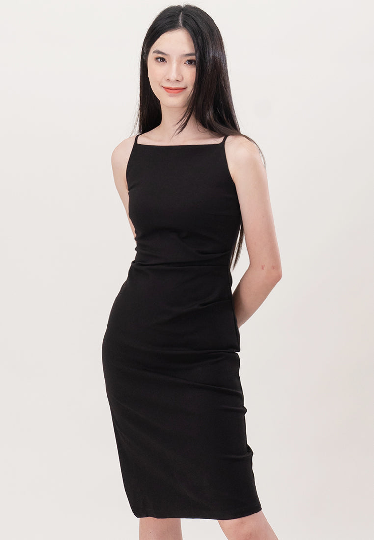 BebeBeige Cut Off Cotton Slim Fit Midi Dress