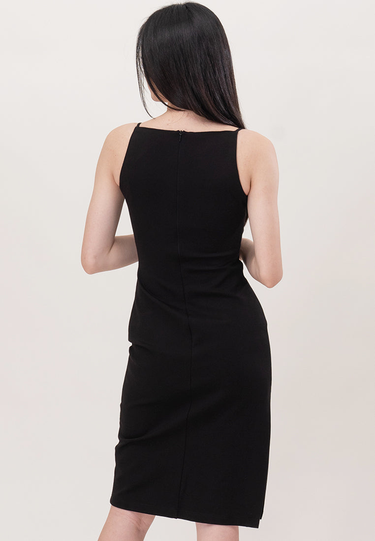 BebeBeige Cut Off Cotton Slim Fit Midi Dress