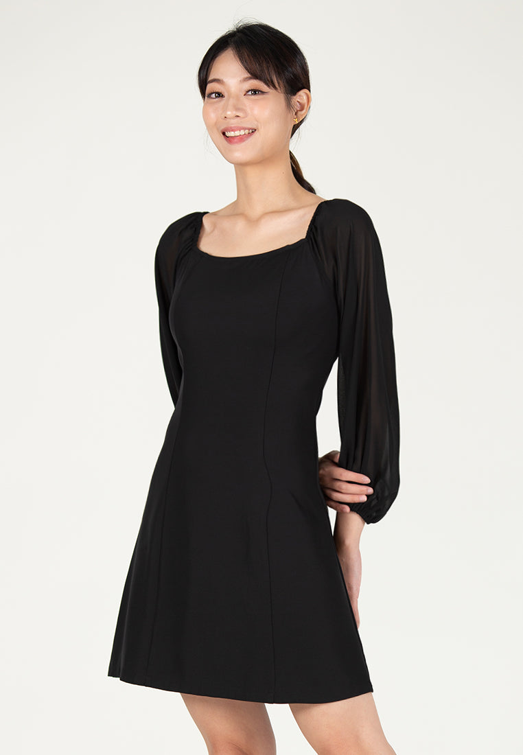 BebeBeige Square Neckline Long Sleeve Mini Dress