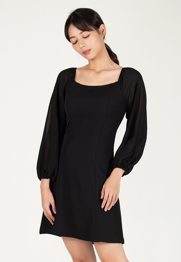BebeBeige Square Neckline Long Sleeve Mini Dress
