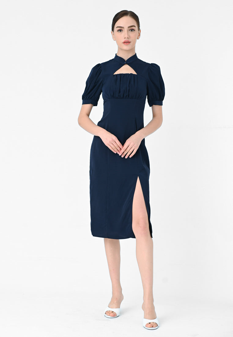 BebeBeige Chinese Collar Midi Dress