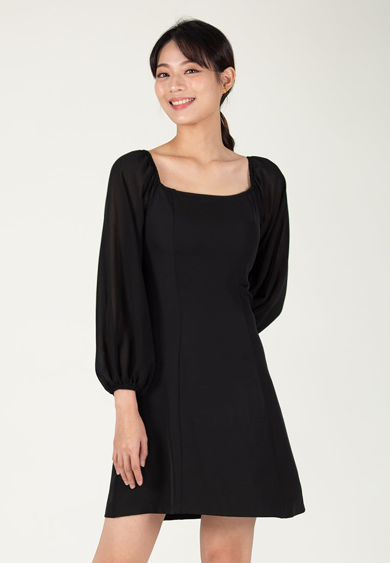 BebeBeige Square Neckline Long Sleeve Mini Dress