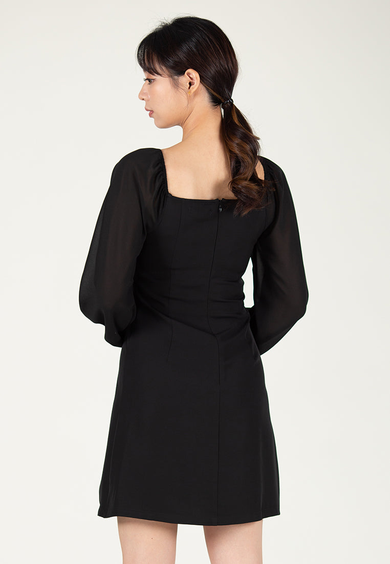 BebeBeige Square Neckline Long Sleeve Mini Dress
