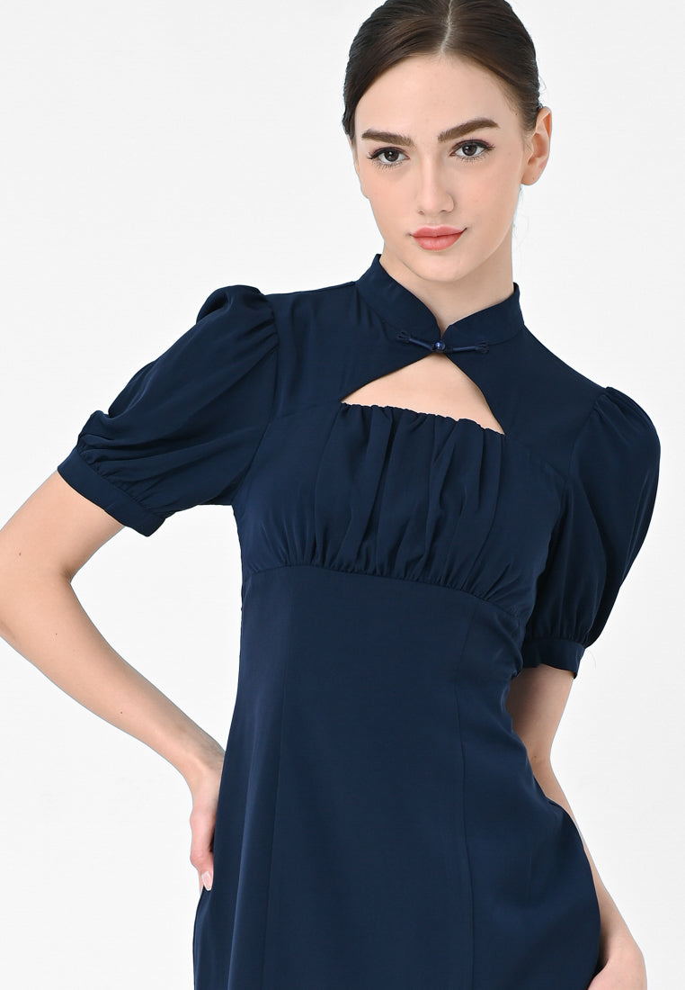 BebeBeige Chinese Collar Midi Dress