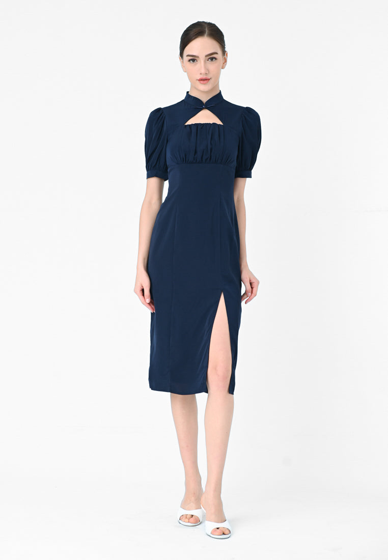 BebeBeige Chinese Collar Midi Dress
