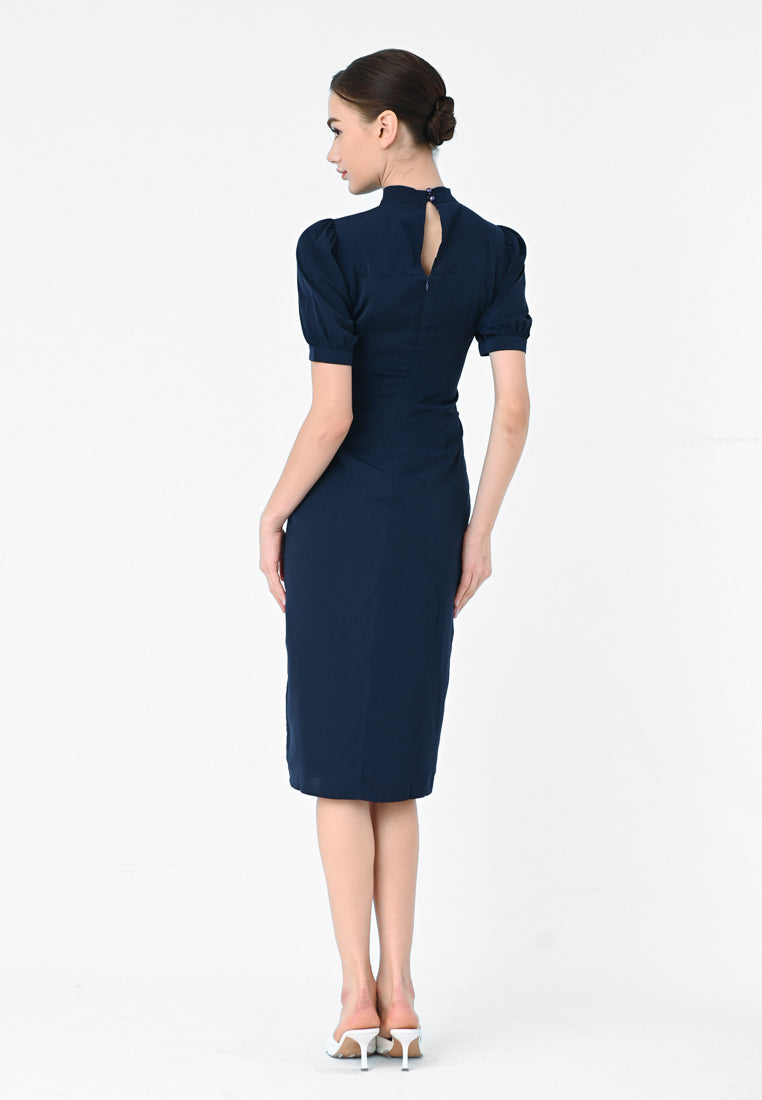 BebeBeige Chinese Collar Midi Dress