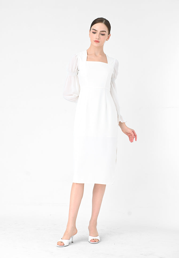 BebeBeige Long Sleeve Midi Dress