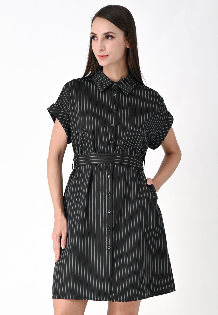 BebeBeige Collar Stripe Mini Dress