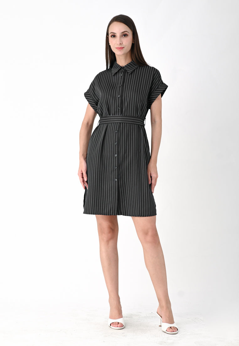 BebeBeige Collar Stripe Mini Dress