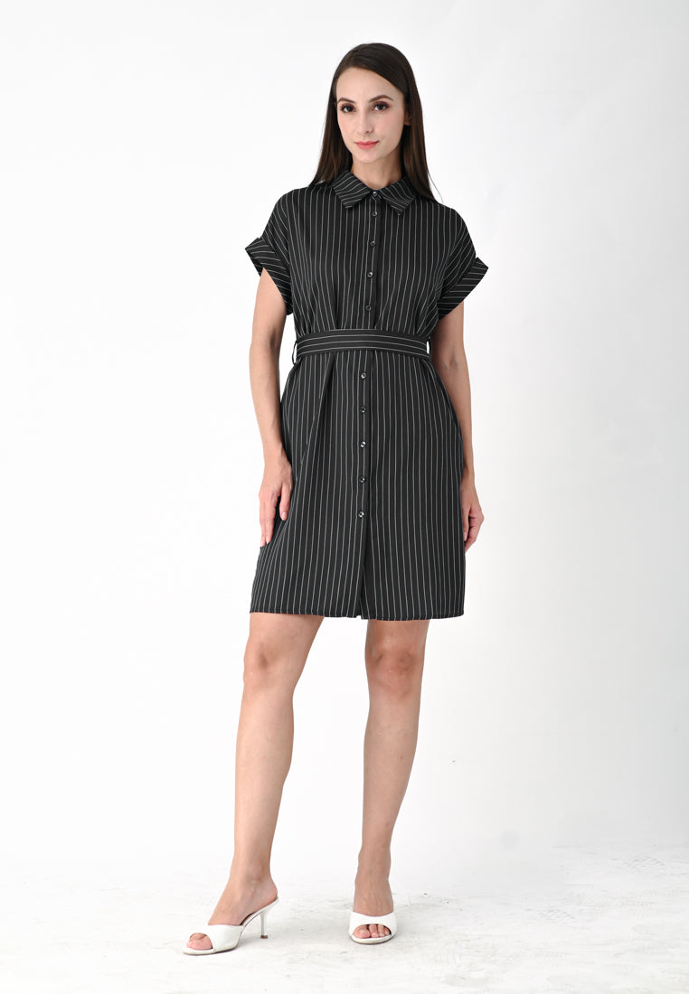 BebeBeige Collar Stripe Mini Dress
