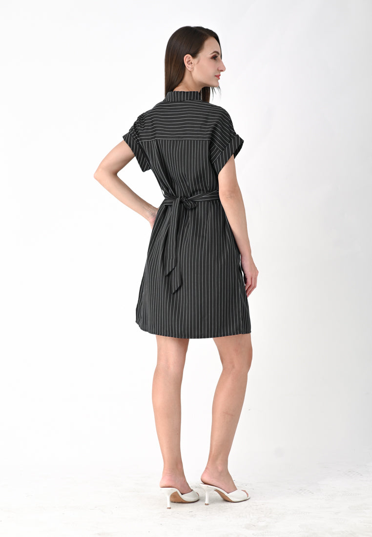 BebeBeige Collar Stripe Mini Dress