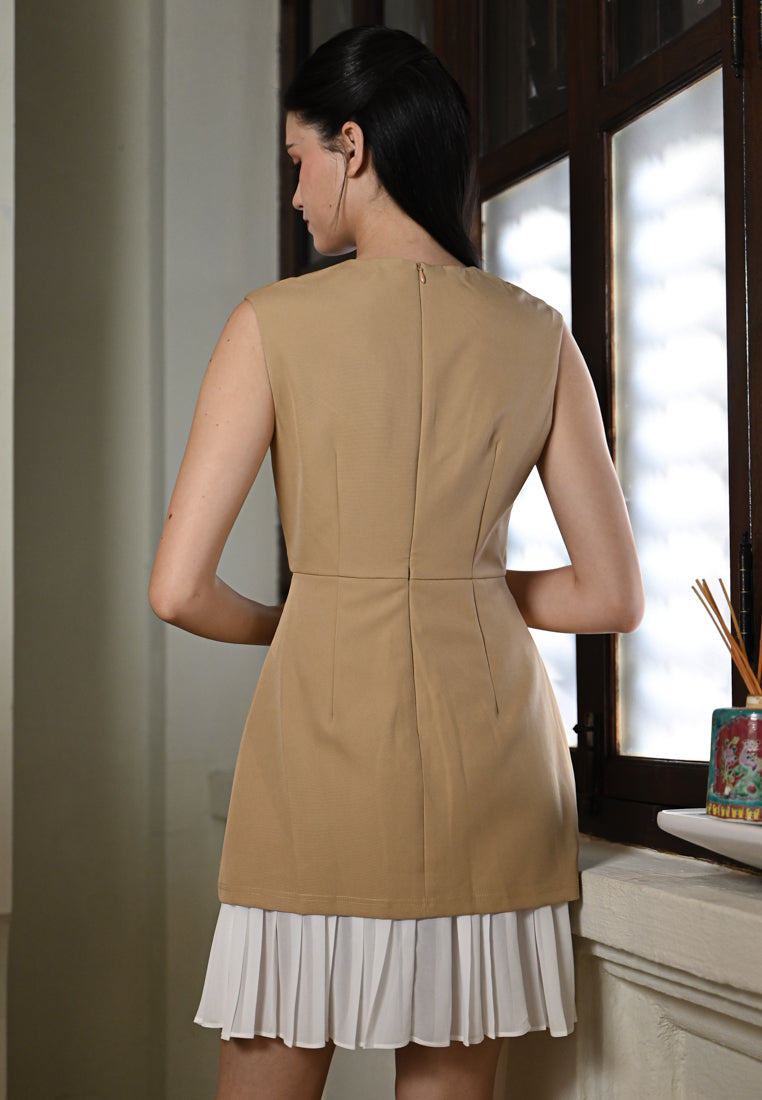 BebeBeige Pleated Work Dress