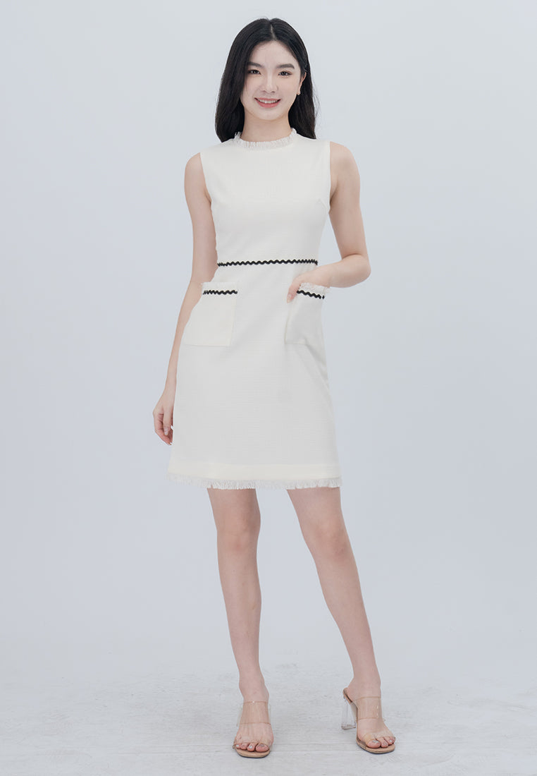 BebeBeige Tweed Sleeveless with Pockets Mini Dress