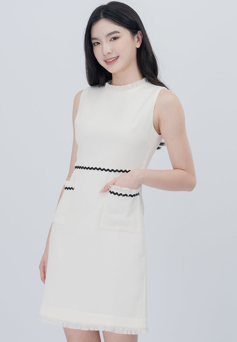 BebeBeige Tweed Sleeveless with Pockets Mini Dress