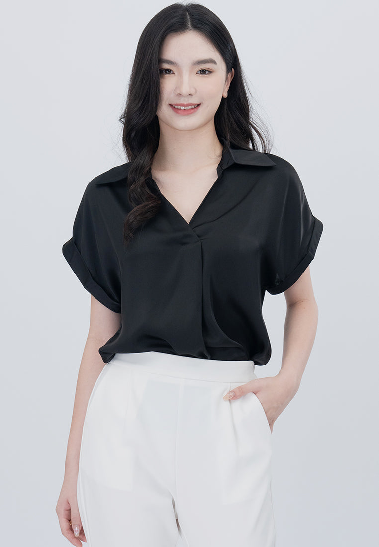 BebeBeige Collar V-Neckline Cooling Blouse Top