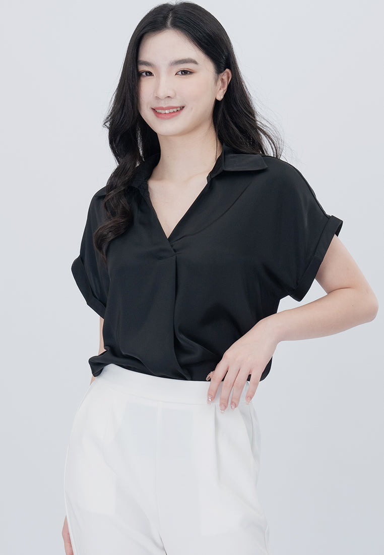 BebeBeige Collar V-Neckline Cooling Blouse Top
