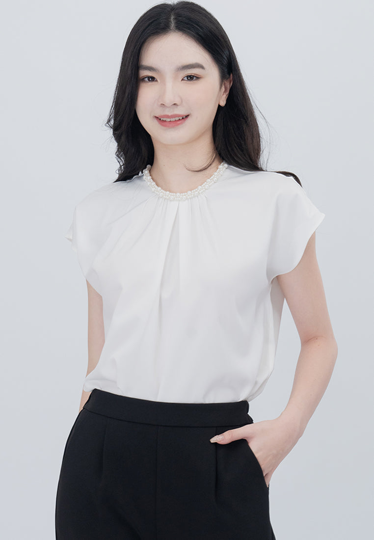 BebeBeige Beads Office Relaxed Fit Blouse Top