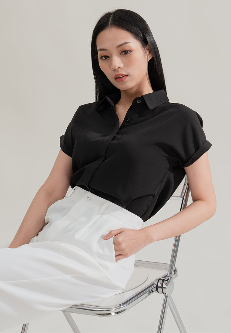 BebeBeige Silky Collar Shirt Top
