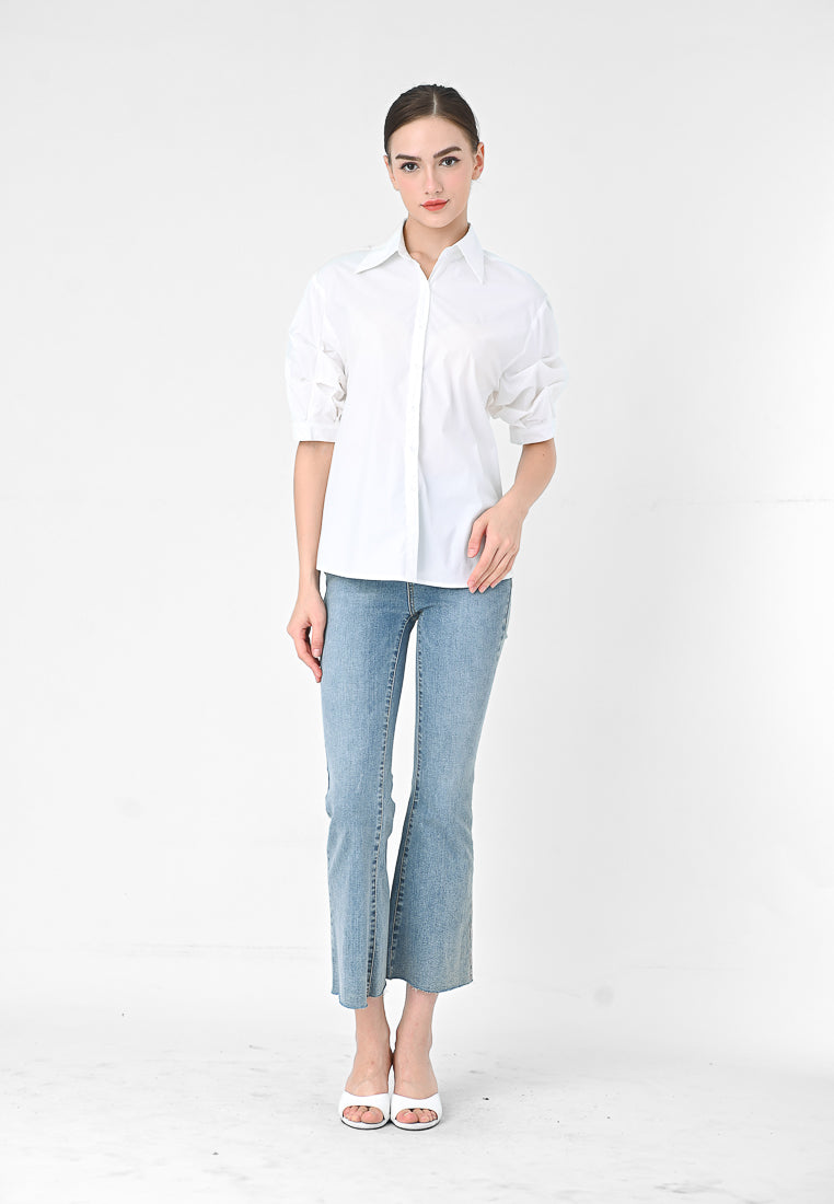 BebeBeige Pleated Sleeve Shirt Top