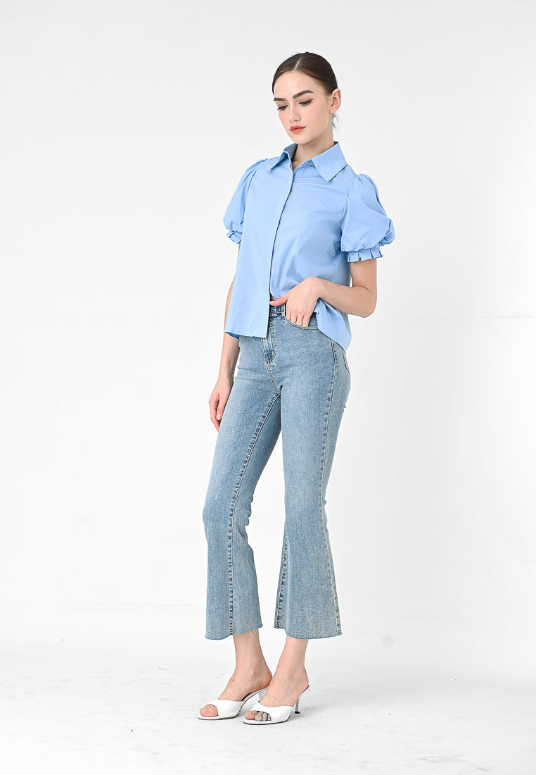 BebeBeige Puff Sleeve Shirt Top