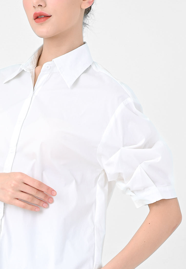 BebeBeige Pleated Sleeve Shirt Top