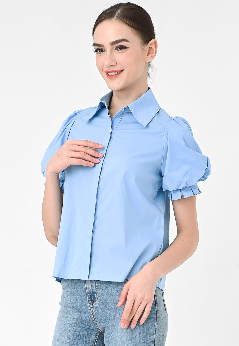 BebeBeige Puff Sleeve Shirt Top