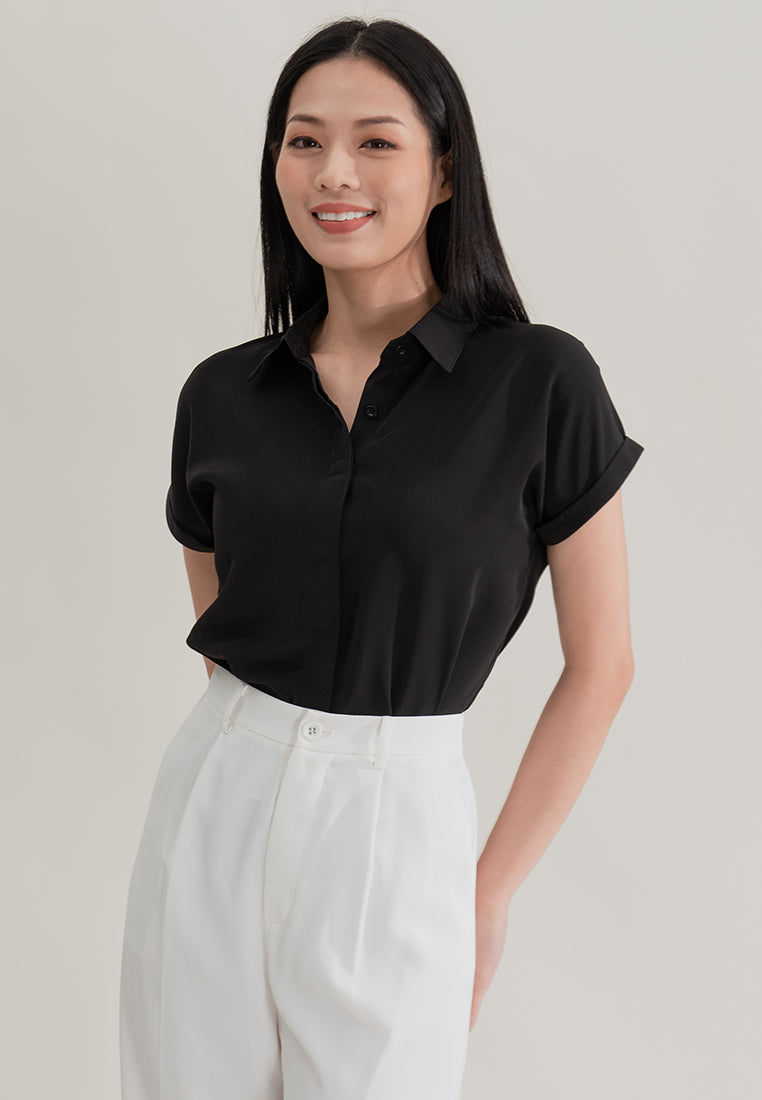 BebeBeige Silky Collar Shirt Top
