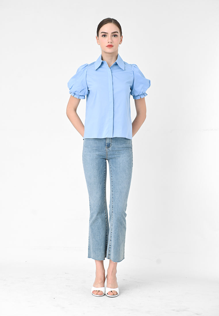 BebeBeige Puff Sleeve Shirt Top