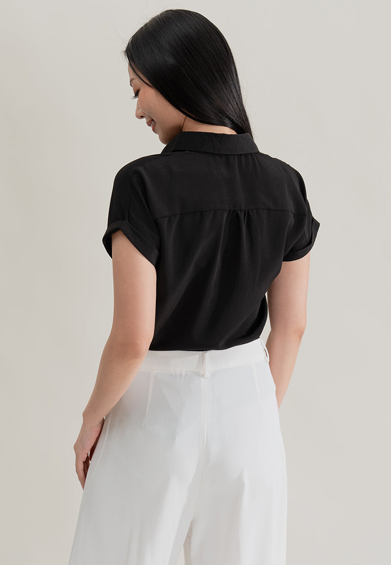 BebeBeige Silky Collar Shirt Top
