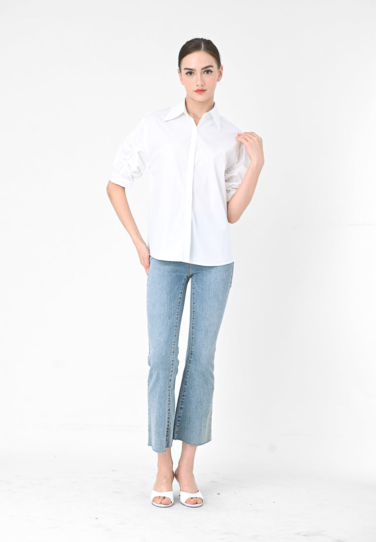 BebeBeige Pleated Sleeve Shirt Top