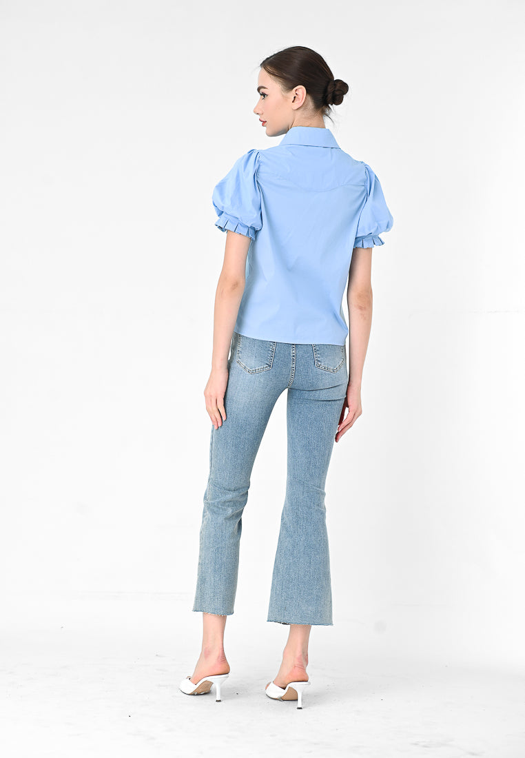 BebeBeige Puff Sleeve Shirt Top