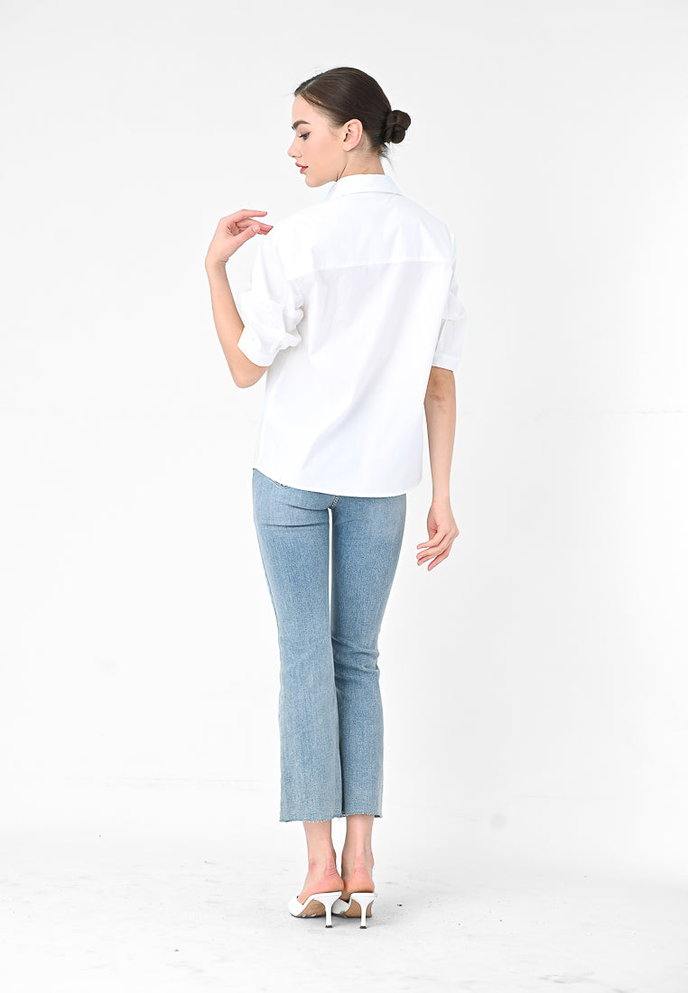 BebeBeige Pleated Sleeve Shirt Top