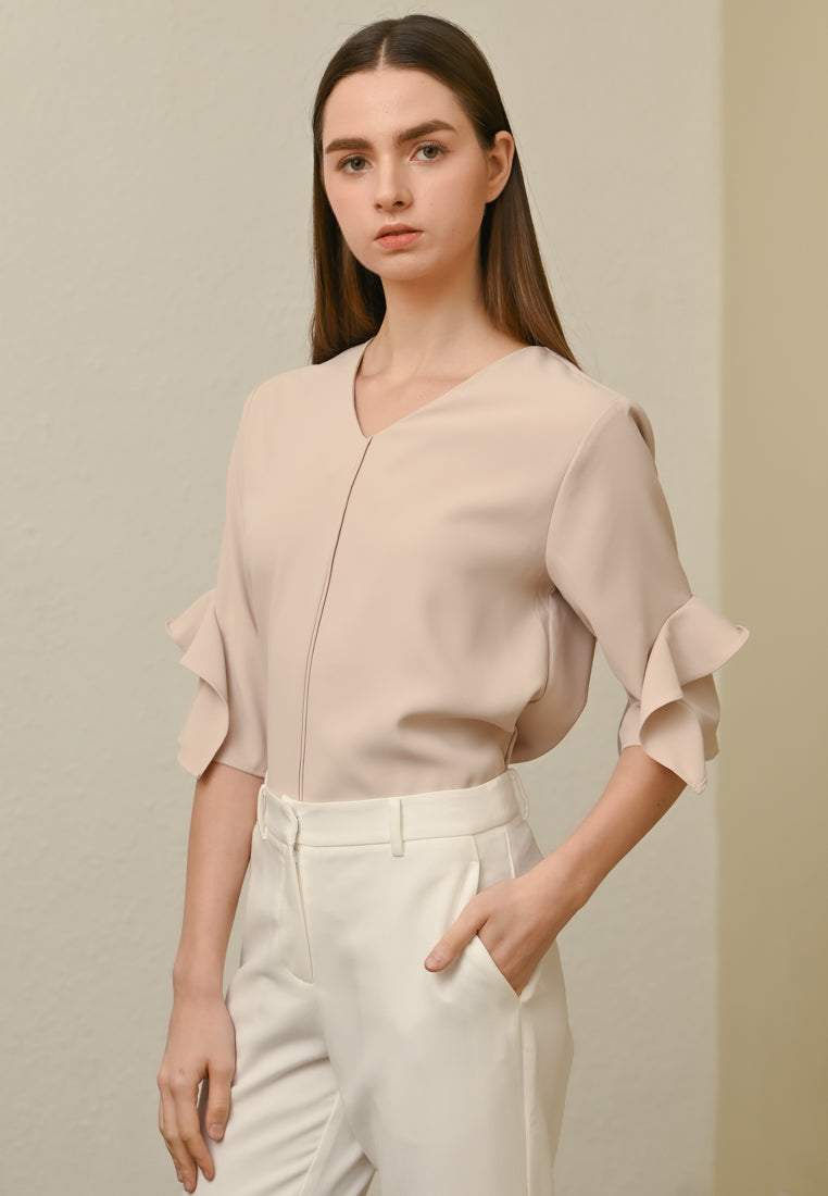 BebeBeige V-Neck Blouse Top