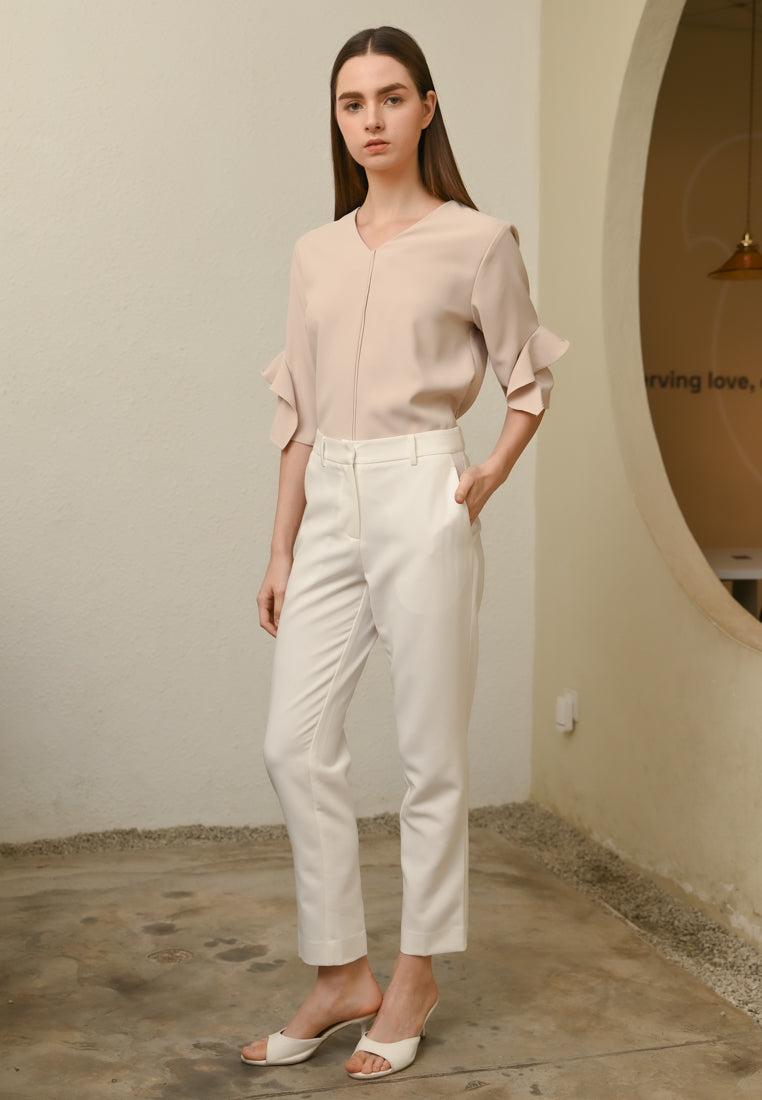 BebeBeige V-Neck Blouse Top