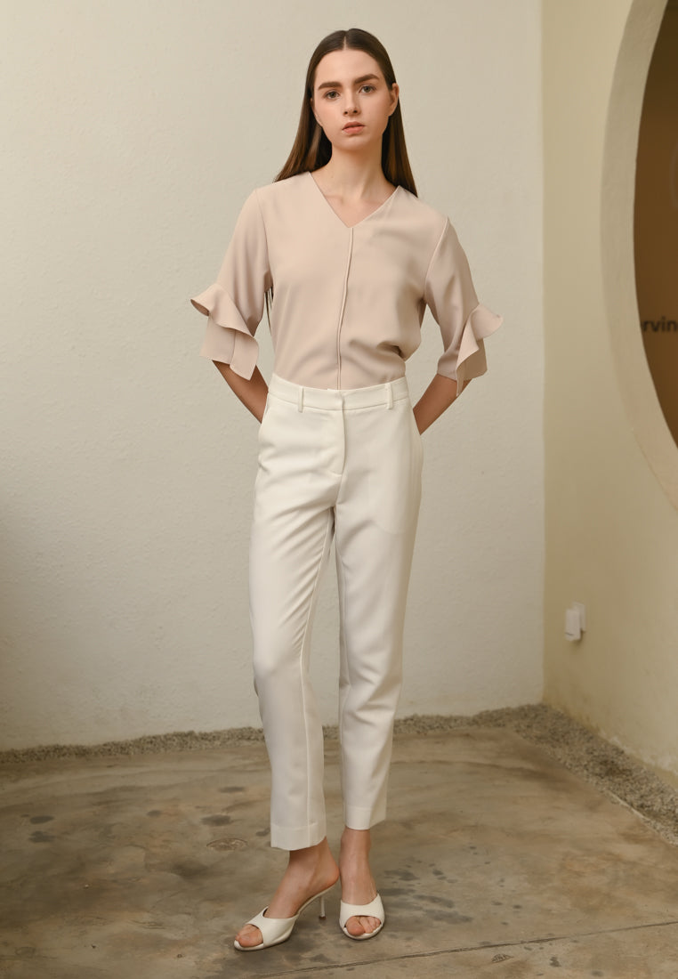BebeBeige V-Neck Blouse Top