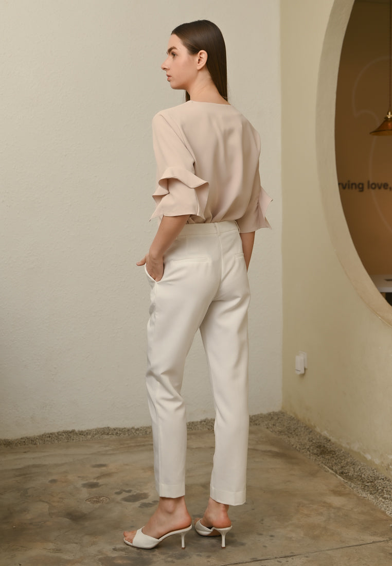 BebeBeige V-Neck Blouse Top