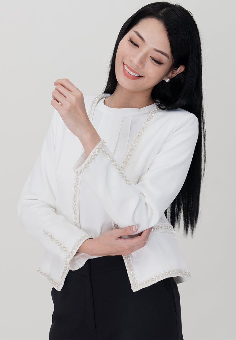 BebeBeige Beaded Long Sleeve Blazer