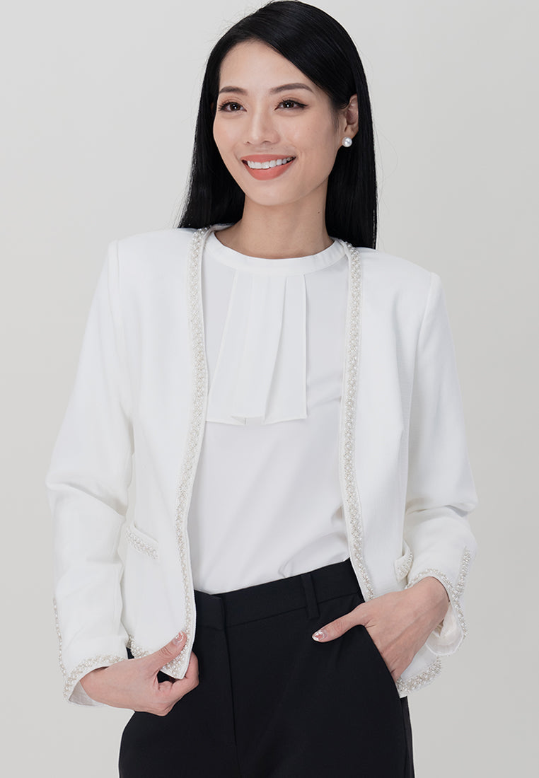 BebeBeige Beaded Long Sleeve Blazer