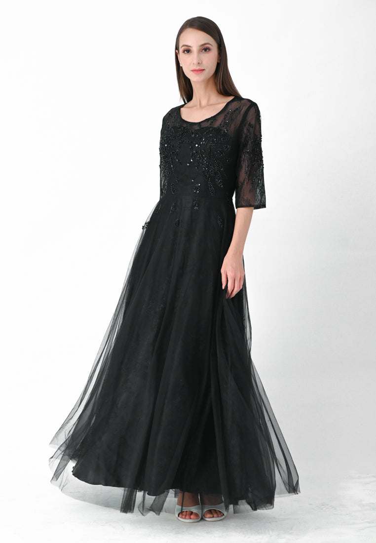BebeButterfly Embroidered Half Sleeve Gown