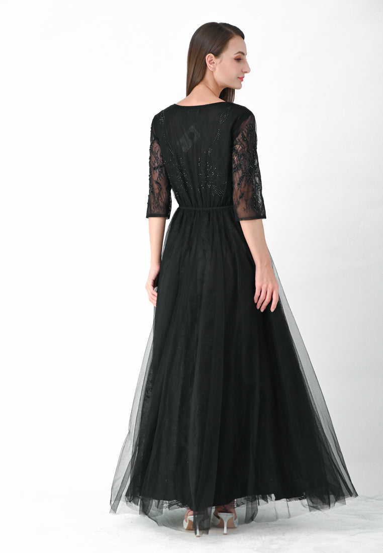 BebeButterfly Embroidered Half Sleeve Gown