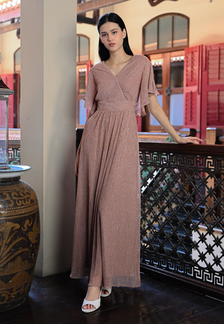 BebeButterfly Metallic Crepe Maxi Dress