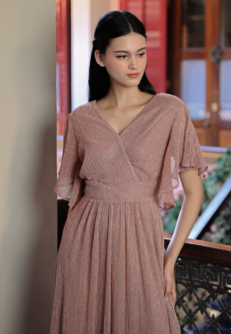 BebeButterfly Metallic Crepe Maxi Dress