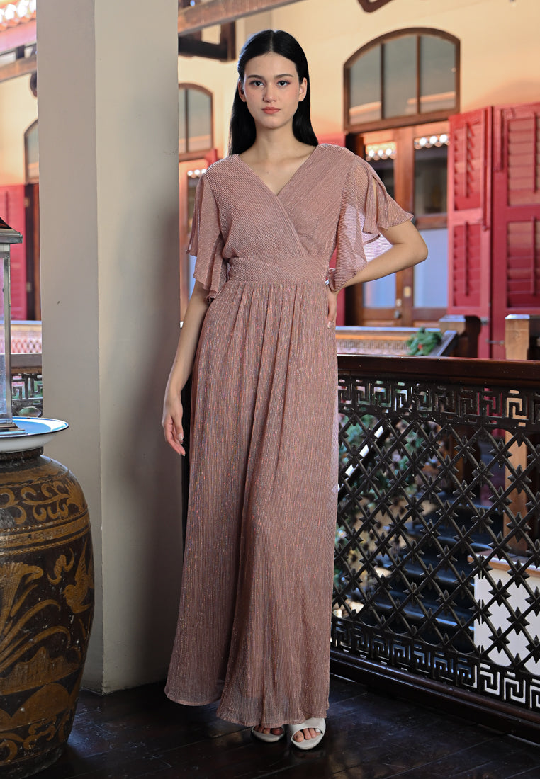 BebeButterfly Metallic Crepe Maxi Dress