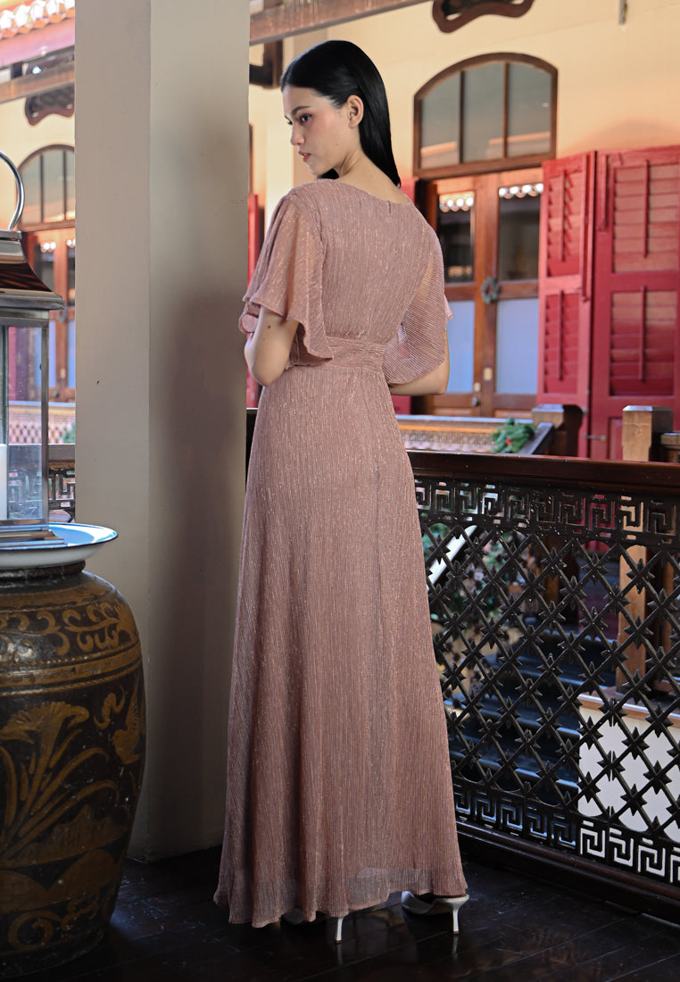 BebeButterfly Metallic Crepe Maxi Dress