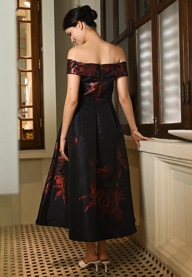 BebeButterfly Floral Off Shoulder Dinner Dress