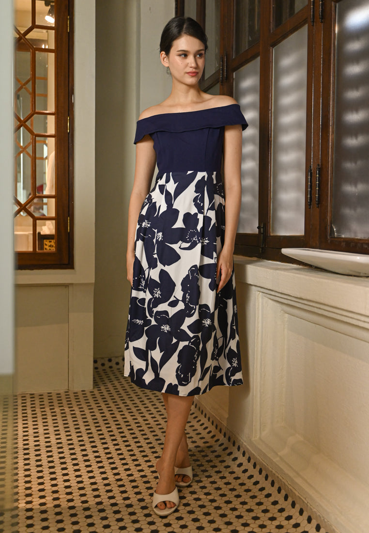 BebeButterfly Off Shoulder Midi Dress