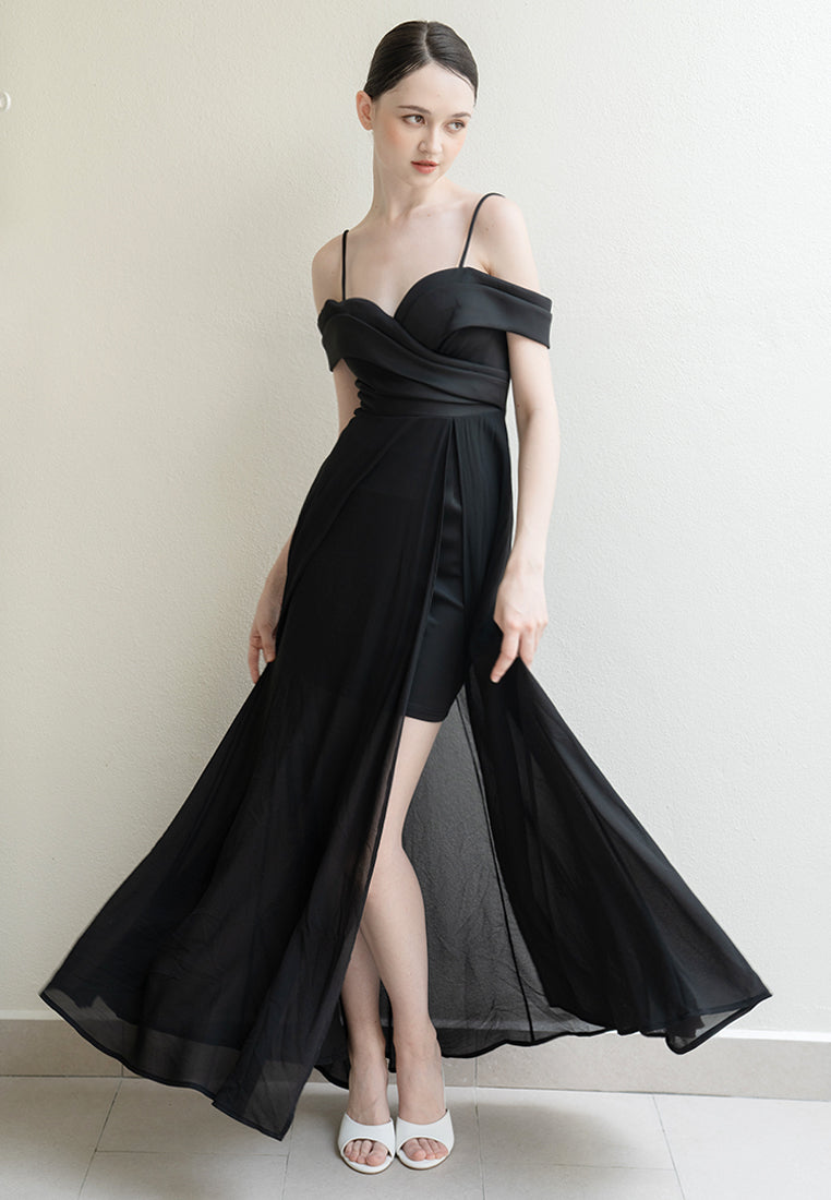 BebeButterfly Chiffon Off Shoulder Maxi Dinner Dress
