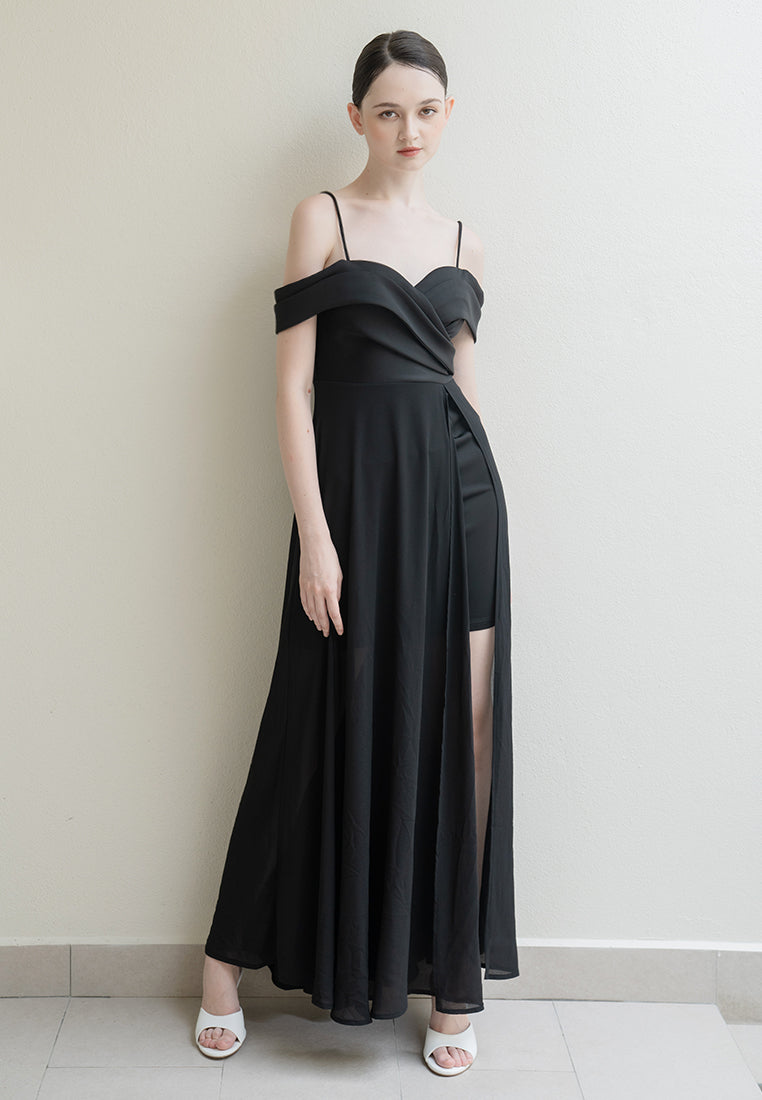BebeButterfly Chiffon Off Shoulder Maxi Dinner Dress